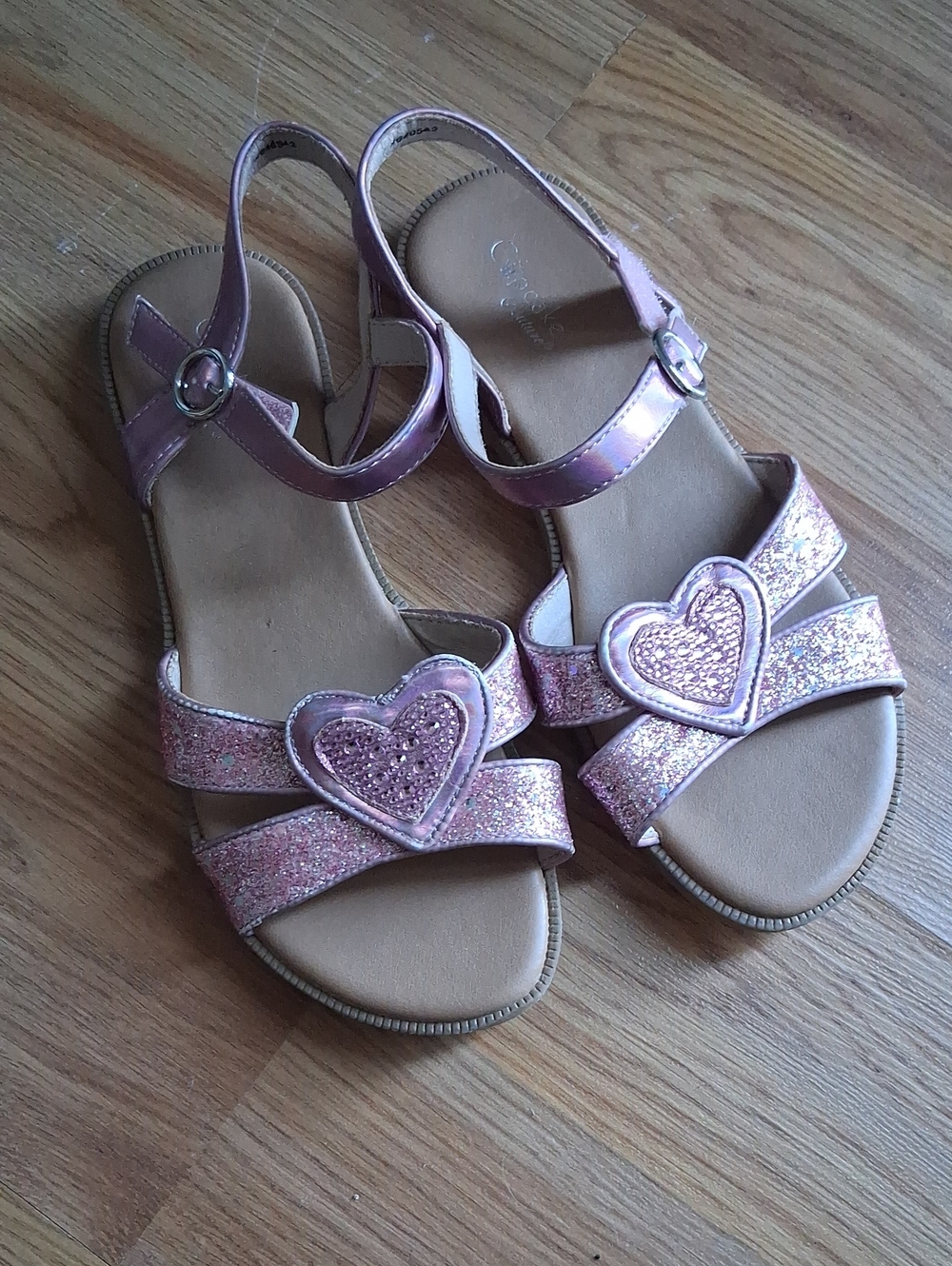Girls Sparkle Heart Strap Sandals - Pink